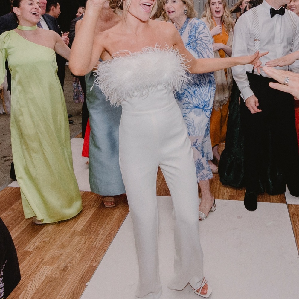 NADINE MERABI White Feather Strapless Jumpsuit - Picture 6 of 13